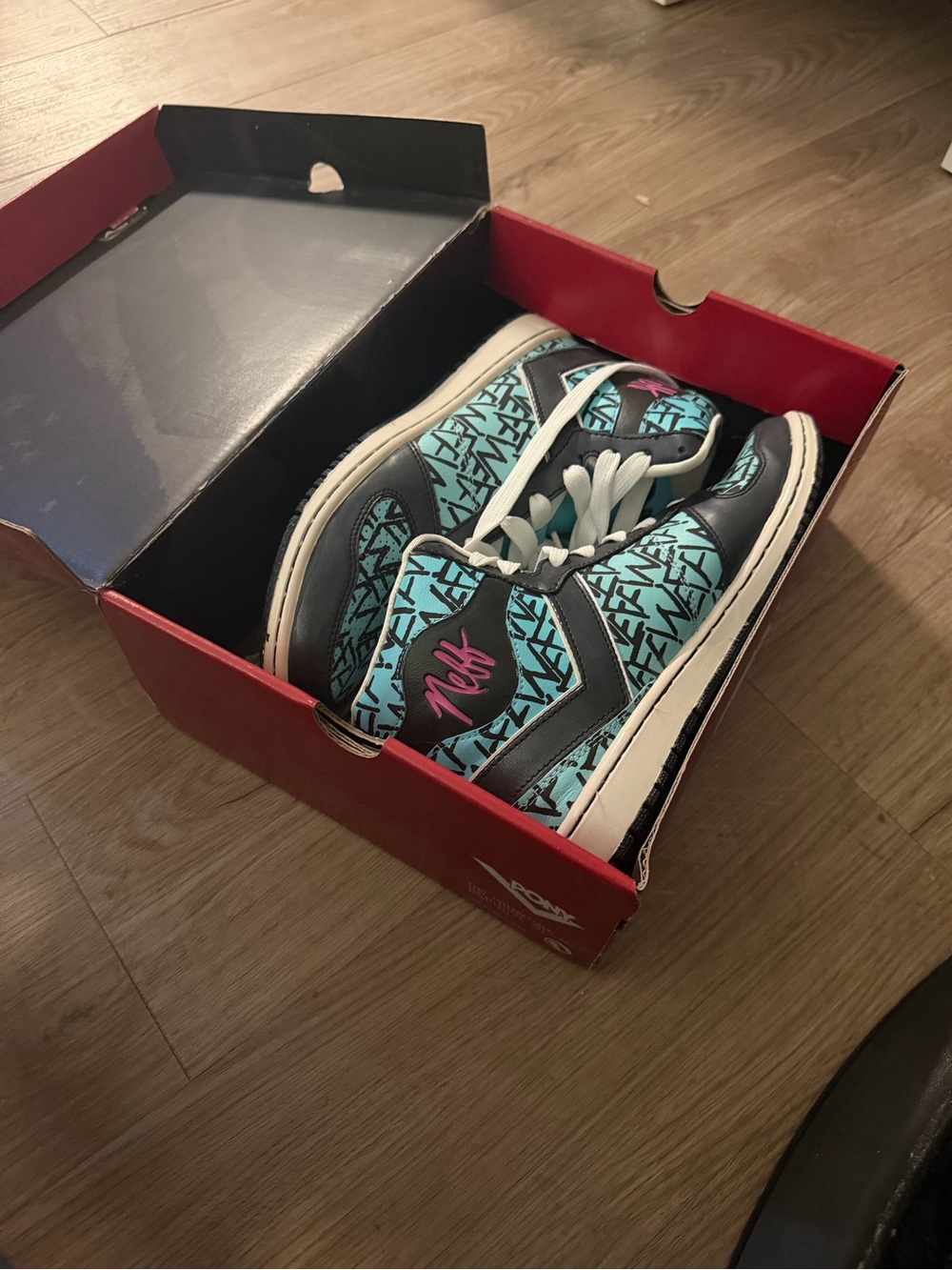 Pony High-Top Sneakers in Teal, Black and Pink Logo